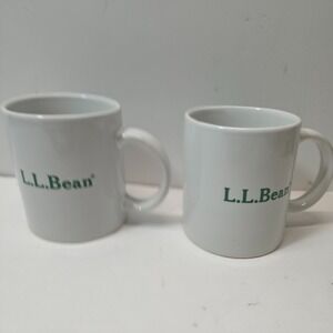 Pair of L.L. Bean Tall Coffee Mug Diner Restaurant Style Cup 4" Retro Green Logo